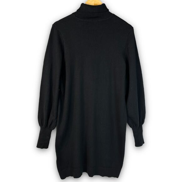 NEW WAYF Turtleneck Knit Sweater Dress Mini Length Balloon Sleeve Black Medium - Picture 5 of 7